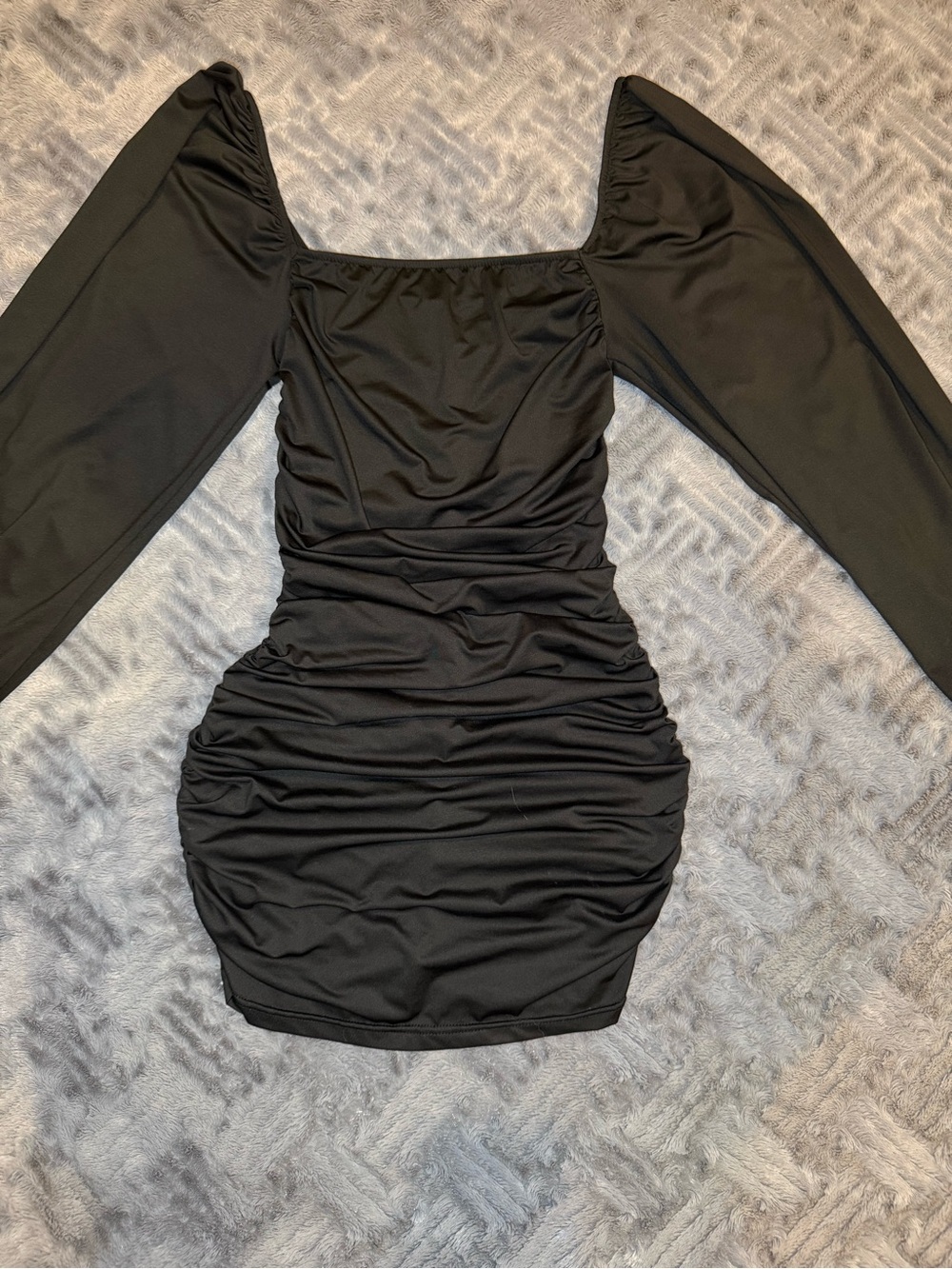 HYZ Women’s Black Ruched Square-Neck Dress